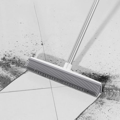 Pet Hair Rubber Broom 2-in-1 Long Handle with Squeegee Lightweight Fur Remover Brush Ergonomic Grip Multi-Surface Cleaning Brush Suitable for Daily Cleaning Work A - color: A