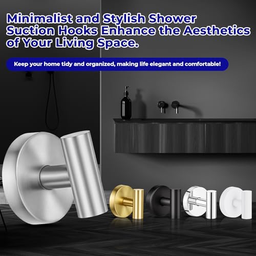 Suction Cup Hooks for Shower Heavy Duty, Shower Hooks No Drill, Shower Hooks for Inside Shower Stainless Steel, Suction Hooks for Window, Glass, Tile, Wall, Loofah, Bath Robe, Wreath, Silver 4 Pack - color: Silver