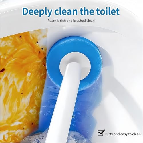 Disposable Toilet Brush Set with Wall-Mounted Holder - Disposable Cleaning Brush with Replaceable Heads for Bathroom, Hygienic Toilet Cleaning Tool Kit (White & Blue) - color: White