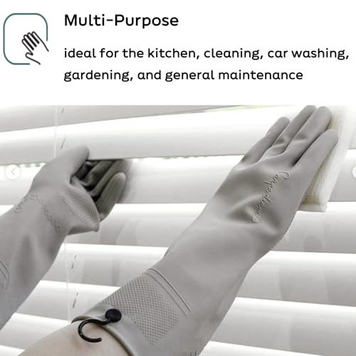 Myungjin 2 Pairs Reusable Waterproof Non-Slip Honeycomb Grip Latex Rubber Gloves with Hang-Dry Hooks/Hanging Loops for Dishwashing Household Cleaning Cooking (Large OverFit) - size: Large (OverFit)