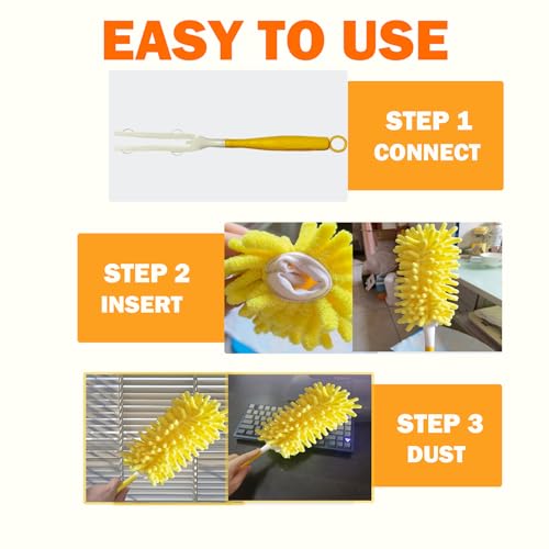 Reusable Duster for Swiffer, 4 Refills + 1 Handle, Yellow | 360 Heavy Duty Duster Refill, Compatible with Swiffer Hand Dusters, For Dusting Furniture, Blinds, Ceiling Fans, Walls - size: 4 dusters + 1 Handle Yellow