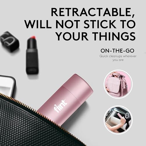 Flint Rose Gold Retractable Mini Lint Roller with 90 Extra Sticky Sheets, Small and Portable Lint Roller, Ideal Pet Hair Remover, Travel Lint Rollers for pet Hair Extra Sticky - color: Rose