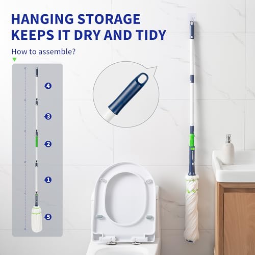 BOOMJOY Twist Mop with Self-Wringing System for Floor Cleaning, Scouring Pad for Stubborn Stains, 53" Long Handle – Ideal for Kitchen, Bathroom & Home Use – Perfect for Pet Owners