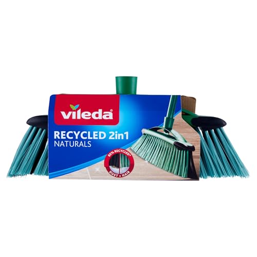 Vileda Recycled 2-in-1 Broom, Indoor Broom, 85% Recycled Material, 100% Recycled Pet Fibres, Black Fibres for Fine Powders, Green Fibres for Hair and Hair, Made in Italy, Love It Clean