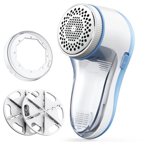 POPCHOSE Fabric Shaver, Lint Remover for Clothes, Electric Lint Shaver with 6-Leaf Blades, Sweater Shavers to Remove Pilling for Clothing, Couch, Furniture, Fuzz, Lint Ball, Bobbles, Light Blue - color: Light Blue