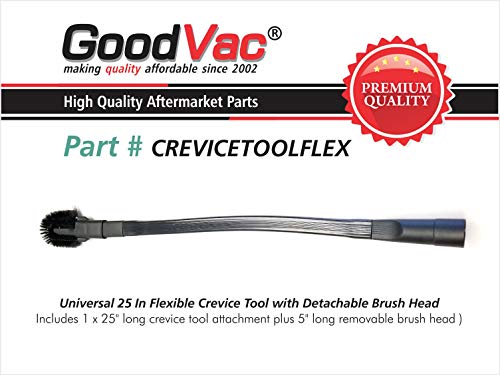Universal 25" Long Flexible Crevice Tool with Detachable Brush for Dryer Lint, Under Furniture