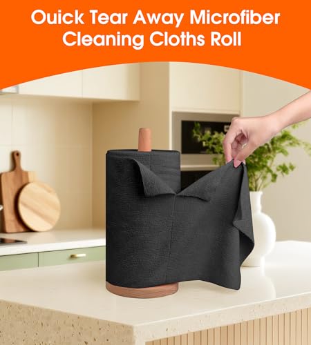 Microfiber Cleaning Cloth Roll - 100 Pack Tear Away Microfiber Paper Towels, Reusable, Washable, Scratch-Free, Kitchen Towels for Car, Home, Kitchen, Glass, Dishes (Black) - color: Black