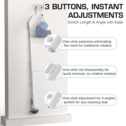 Electric Spin Scrubber, 200Mins Runtime Bathroom Scrubber with 3-Speed & LCD Display, Full-Body IPX7 Shower Scrubber with 8 Heads for Bathtub Kitchen Floor Grout, 53IN Extendable Handle