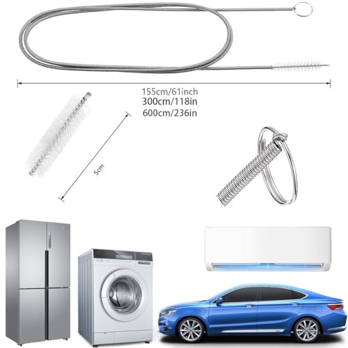 Car Drain Dredge Cleaning Scrub Brush, 150cm Flexible Auto Sunroof Drain Cleaning Tool with 2Pcs 7.9in Cleaning Brush, Flexible Tube Cleaning Brush for Car, ac, Home Kitchen (1Pcs, 236in) - color: 1pcs, size: 236in