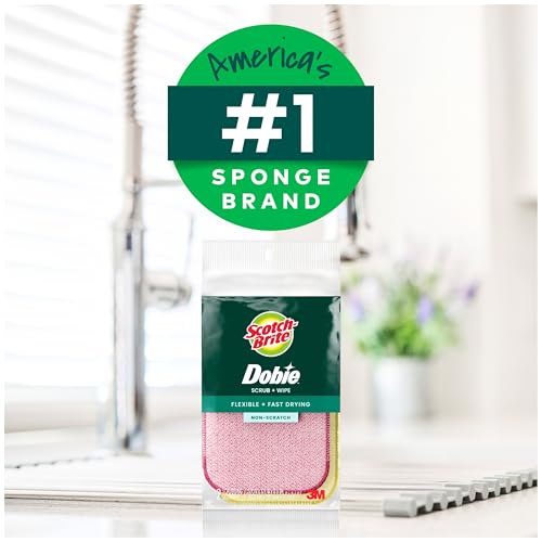 Scotch-Brite Dobie Scrub & Wipe Cloths, Sponge Cloths for Cleaning Kitchen, Bathroom, and Household, Dobie Scrub and Wipe Cloth Absorbs and Doesn't Scratch, 2 Cleaning Cloths