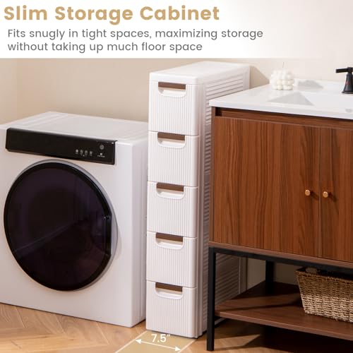 LOKO 5-Drawer Narrow Storage Cabinet, Slim Rolling Cart, Mobile Plastic Cart Container with Pull Handles, Built-in Wheels, for Living Room, Kitchen, Bathroom, Office (7.5"x16.5"x36" (5 Drawer)) - size: 7.5"x16.5"x36" (5 Drawer)