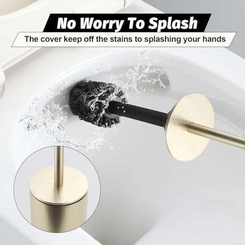 BGL Toilet Brush with Holder Set Brushed Gold Aluminium Standing for Bathroom Toilet Bowl Cleaner Brush and Holder Set, Round Design - color: Brushed Gold-standing