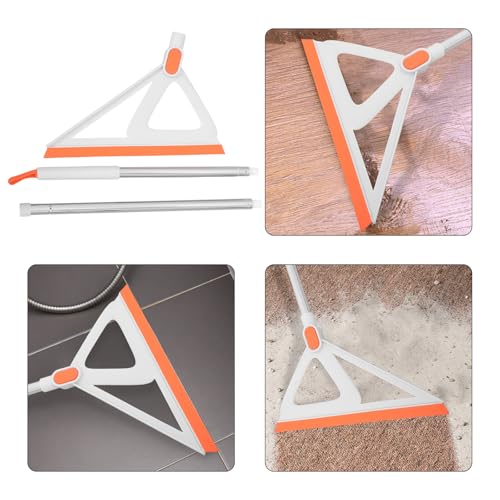 Rubber Edge Floor Squeegee Broom with Silicone Blade, Multi-Function Floor Cleaning Tool for Home, Tile Grout Scrubber and Deck Scrub Brush, White and Orange