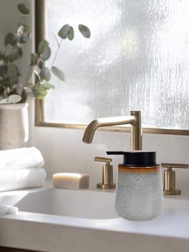 INGOFIN Ceramic Foaming Soap Dispenser -12oz Foam Hand Soap Dispenser Bathroom, Modern Refillable Dish Wash Soap Bottle for Kitchen with Large Pump,Kiln-Glazed - color: Kiln-glazed Grey White -Foam