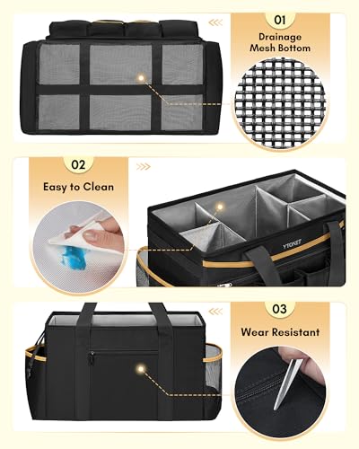 Ytonet Cleaning Caddy Bag with Detachable Apron, Extra Large Cleaning Supplies Organizer with Foldable Dividers, Portable Cleaner Tote with Handle, Cleaner Caddy for Housekeeper, Detailing Bag, Black - color: Black
