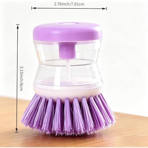 1 Pack Kitchen Soap Dispensing Palm Brush, Non-Scratch Palm Scrubber for Pots Pans Sinks, Durable Bristles Cleaning Tool, Green & Purple (Colors May Vary)