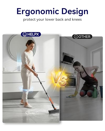 Small Floor Scrub Brush with Length Adjustable Long Handle, 3 in 1 Heavy-Duty Stiff Bristle Scrubber Brush with Squeegee and Tweezer for Cleaning Bathroom, Tile, Deck, Patio, Garage and Kitchen - color: Gray