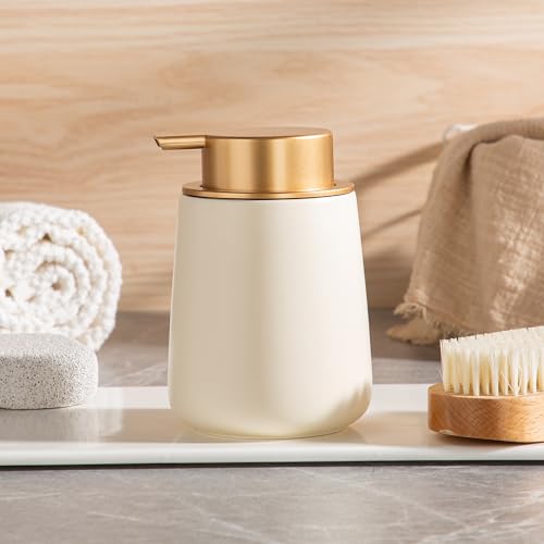 Enra Foaming Soap Dispenser,12 Oz Modern Foam Soap Dispenser with Gold Pump for Bathroom, Kitchen with Easy-to-Press Pump (Beige Foam Gold Pump) - color: Foam-beige-gold Pump