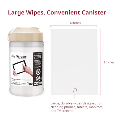 Easy Screen Cleaning Wipes, Electronic Screen Cleaning, Laptops, Monitors, Phone, Tablet, TV Screen Cleaning Wipe, 70 Wipes per Canister, Large 9"x 6" Durable Wipe - size: 1 Count (Pack of 70)