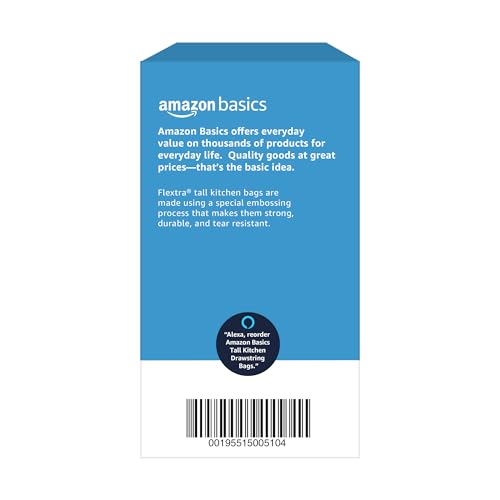 Amazon Basics Flextra Strength Tall Kitchen Drawstring Trash Bags, Fresh Scent, Tear Resistant, 13 Gallon, 50 Count - size: 50 Count (Pack of 1)
