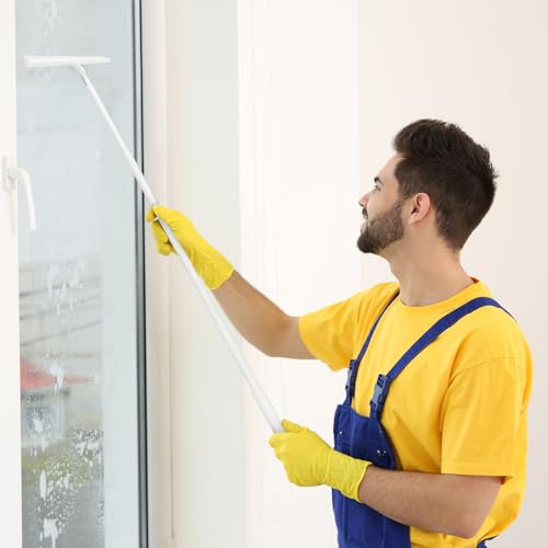 Upgrade Detachable and Retractable Handle,Shower Squeegee for Glass Doors and Tile Door Cleaner Bathroom Squeeze Walls squeegees with 2 Adhesive Hooks (White) - color: White