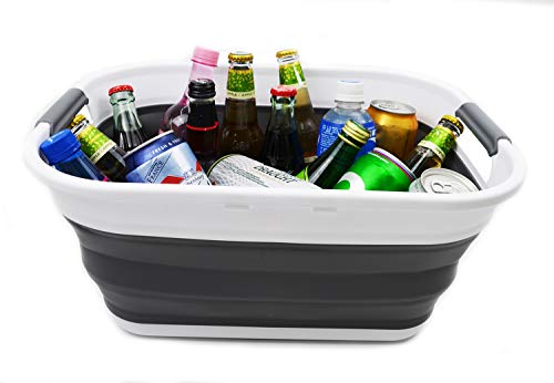 SAMMART 17.5L (4.6 Gallon) Small Collapsible/Foldable/Pop Up/Portable Washing Tub/Storage Basket, Water Capacity 13.5L/3.5 Gallon (1, White/Grey) - color: White/Grey