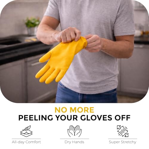 LADWA Non-Slip Household Cleaning Reusable Dishwashing Gloves for Kitchen Gardening Flexible Long-lasting Waterproof Gloves - color: Yellow, size: Pack of 2