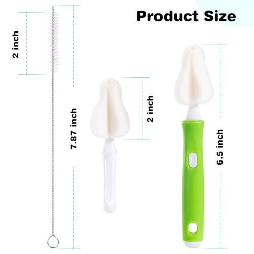 10 Pcs Sponge Bottle Nipple Brushes,4 Sponge Nipple Brushes for Baby Bottles, 4 Replacement Heads and 2 Pcs 7.87" Straws for Cleaning,Green