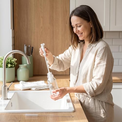 purifyou 16” Platinum Silicone Bottle Brush Set - Long Handle Bottle Cleaning Brush with Nylon Detail Brush, Non-Scratch Water Bottle Cleaner for Tumblers, Glass Jars, etc