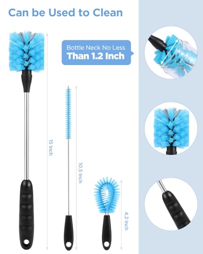 EasyAcc Water Bottle Cleaner Brush, 3 Pack 15 Inches Straw Brush Cleaner for Owala Stanley Hydroflask, Long Handle, with Straw Cleaner & Nipple Brush, for Coffee Mugs, Ice Tea Jars - color: Dark Blue