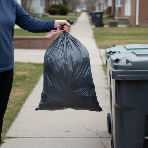 Drawstring Trash Bags, 28×35 Inches, 1 Mil Thick, 50 Count – Heavy Duty Black Garbage Bags with Drawstring Closure, 33 Gallon Capacity