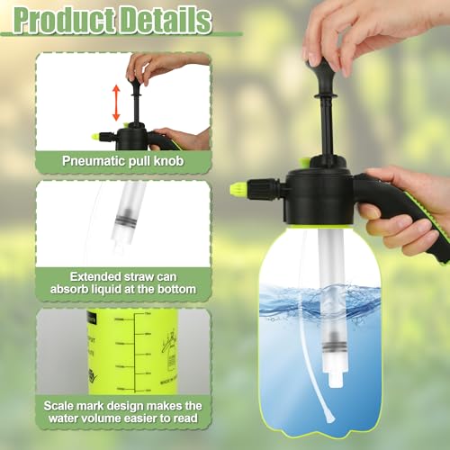 2 Pcs 1/2 Gallon Plastic Handheld Pump Sprayer – Garden Pressure Sprayer Bottle with Adjustable Nozzle for Plants, Cleaning, Household Tasks – Yellow - color: Yellow, size: 1/2 Gallon