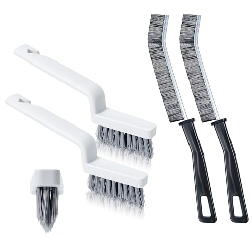 SIMPOR 4Pcs Grout Cleaner Brush Set, V Shape Grout Brush & Crevice Cleaning Brush, Stiff Tile Brush for Bathroom Kitchen Shower Floor Window Grout Cleaning Brush Gap Cleaning