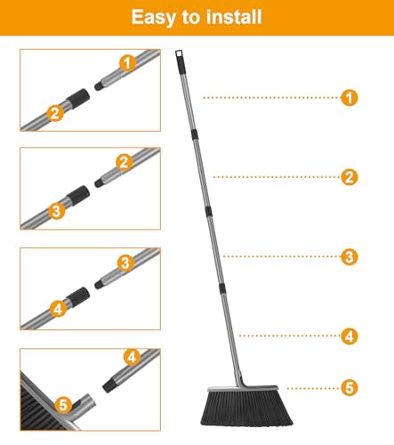KeFanta 4 Packs Outdoor Broom Heavy Duty with 55" Long Handle, Commercial Brooms for Sweeping Indoor Courtyard Restaurant Garage Patio Decks Mall Market Kitchen Office Lobby Shop