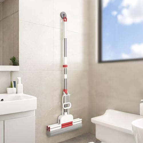 PVA Sponge Mop with 1 Extra 13-inch Sponge Head, Double-Row Roller ,Stainless Steel Rod Floor Mop, Highly Absorbent for Hard FloorsBathrooms, Kitchens, Garages, and Pet Areas - size: 13 inch