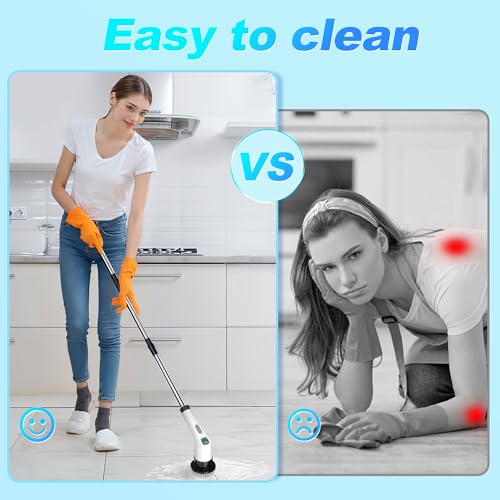 ALPONO Electric Spin Scrubber for Cleaning - Bathroom Floor Shower Scrubber with Long Handle Cordless Handheld Power Spin Brush, IPX7 7in1 400RPM LED-Screen Fast Charging