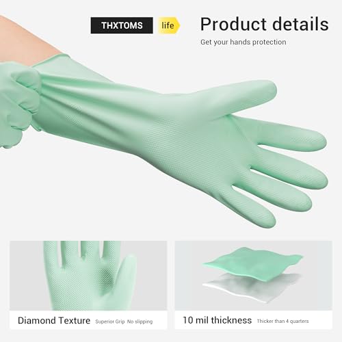 ThxToms 4 Pairs Nitrile Cleaning Gloves, Latex free Reusable Dishwashing Gloves for Women, Kitchen and Bathroom Cleaning, Non-Slip &Flexible, 10 Mil, Colorful,L - size: Large