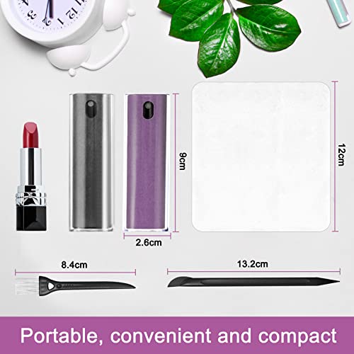 2Pcs Laptop Screen Monitor Cleaner Spray, walrfid Portable Phone Touchscreen and Car Screen Cleaning Kit for Cell Phones, Tablet, PC, Computer, iPhone, iPad, MacBook Pro - Grey and Purple - color: Grey, Purple
