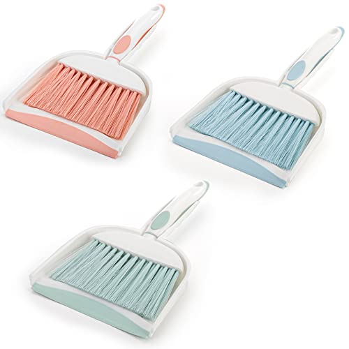 Frcctre 3 Pack Small Dustpan and Brush Set, Multipurpose Plastic Small Hand Whisk Broom and Dustpan Set Cleaning Sweep Tools for Desk Car Keyboard Countertop Home Kitchen