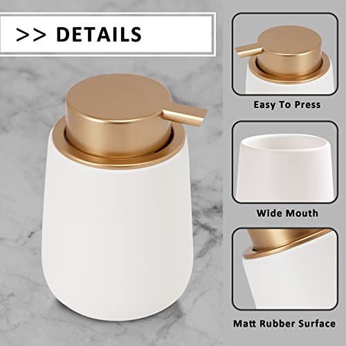 Soap Dispenser Ceramic with Easy-to-Press Pump Hand Lotion Liquid Dispenser for Shampoo Bathroom Kitchen 12 oz - color: Liquid-whitemattegold