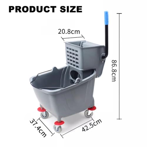 36L Commercial Cleaning Bucket, Compact Mop Bucket with Side Press Wheel Wringer with 4 Removable Wheels, Commercial Heavy Duty Floor Cleaning