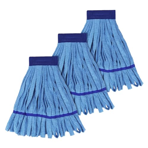 Heavy Duty Commercial Mop Head Replacement Microfiber Tube Mop Heads for Floor Cleaning: 3 Packs Looped End Wet Mop Head Refill for Home Commercial Industrial Use (Blue) - color: Blue-3pack