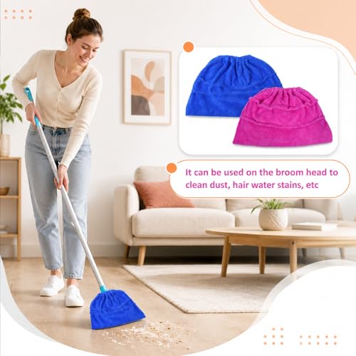Mop Covers Washable with Elastic Band, Reusable Microfiber Broom Replacement for Dust, Pet Hair, Stains, Windows, 2PCS Coral Fleece