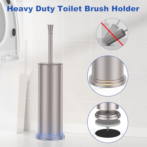 Nickel Brush and Holder,Extra Long Handled Nickel Brush for Bathroom,Stainless Steel Heavy Duty Toilet Bowl Brush,Deep Cleaning Modern Toilet Cleaner Brush -Space Saving