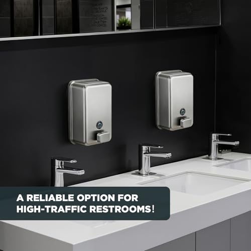 Wall Mounted Soap Dispenser 1100ml/37fl oz, Stainless Steel Commercial Soap Dispenser with Protective Inner Liner, Manual Soap Dispenser with Easy-Press Pump for Bathroom, Kitchen & Restaurant