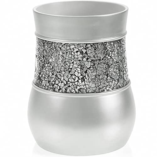 Creative Scents Crackled Glass Silver Bathroom Accessories Set Complete - 6 Piece Bathroom Accessory Set Includes: Trash Can, Tissue Box Cover, Soap Dispenser, Toothbrush Holder, Soap Dish & Tumbler - style: 6 Pc Set 01