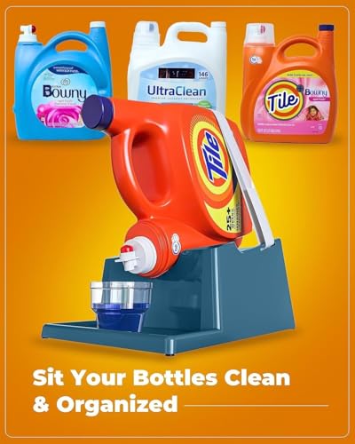 Liquid Laundry Detergent Holder Stand with Drip Tray - 1 Pack - Slate Grey | Easy Pouring, Rubber Feet, Secure Strap, Angled Stand, Fabric Softener Dispenser for Laundry Room Organization & Storage - color: Slate Grey