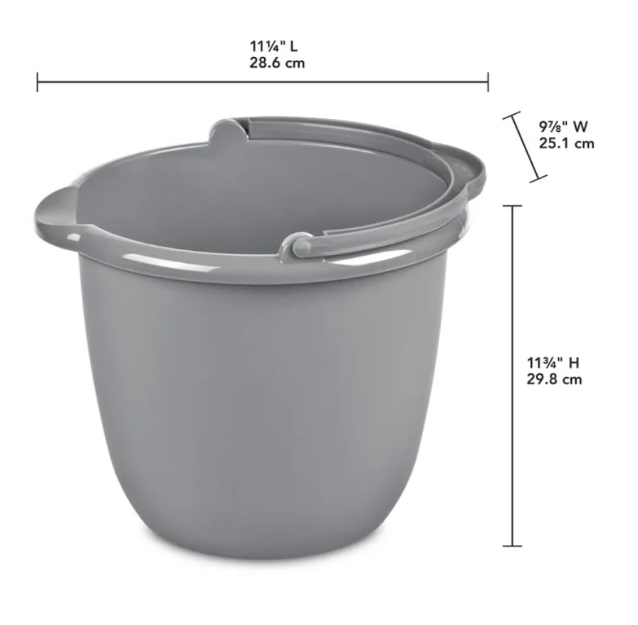 Heavy-Duty Round Bucket, 10-Quart/2.5 Gallon, Gray, Corrosive-Resistant Pail with Handle for Professional/Janitorial Cleaning and Material Transport