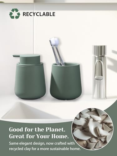 INGOFIN Ceramic Lotion Dispenser - 12oz Refillable Hand Soap Dispenser Bathroom, Modern Liquid Dispenser with Pump, Dish Dispenser for Kitchen, Matte Green - color: Matte Green -Liquid