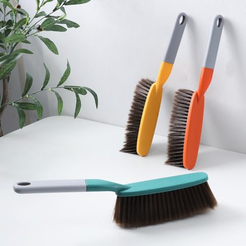 1 Pack 15" Hand Broom Brush,Soft Bristle Cleaning Brush,Counter Brush, Crumb Debris Sweeping Brush,Dusting Brush,Comfort for Car Bed Couch Desk Sofa Furniture Clothes,Small Particles Hair Remover - color: Orange 1